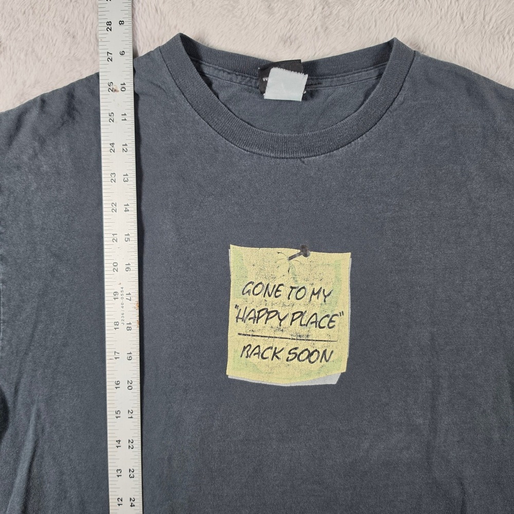 Hybrid Tees Graphic T-Shirt Mens L Faded Black Happy Place Sarcastic Y2K Grunge - Picture 6 of 7